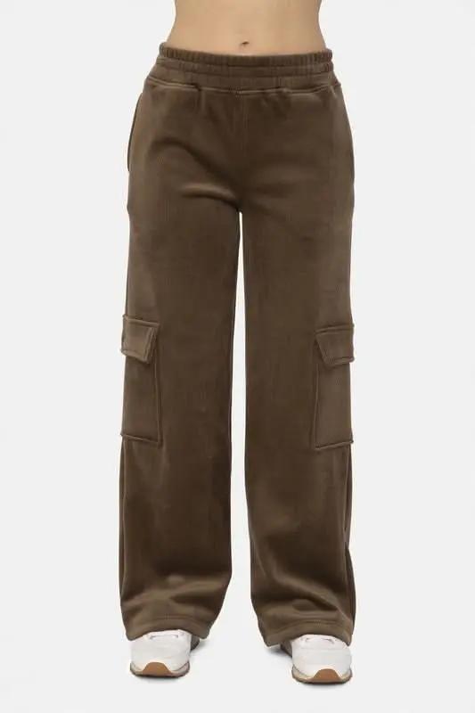 Mono B Elastic Waist Corduroy Cargo Pants - Love Salve